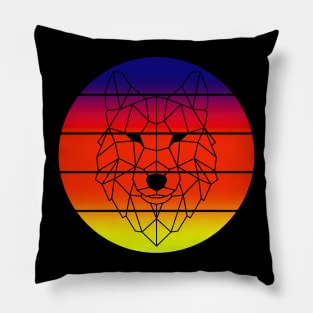 Wolf in a retro sunset Pillow