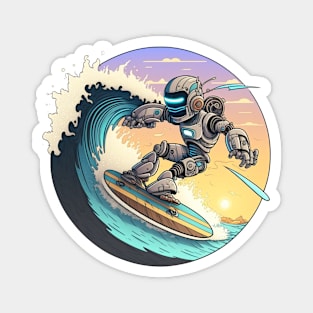 cool Robot surfing on the waves Magnet