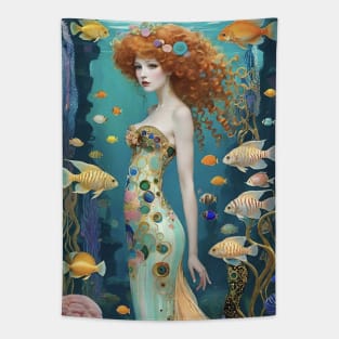 Gustav Klimt's Ethereal Mermaid: Inspired Aquatic Art Tapestry