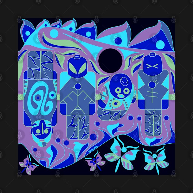 blue maya alien in soccer pattern ecopop by jorge_lebeau