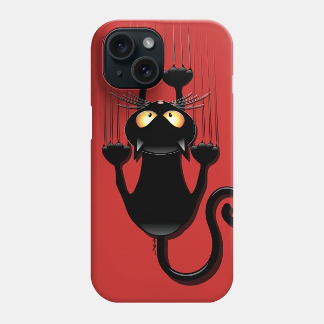 Black Cat Cartoon Scratching Wall Phone Case by BluedarkArt