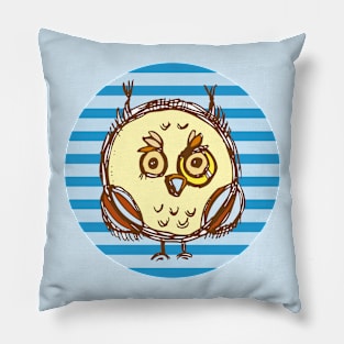 Hand Drawn Owl (Blue) Pillow