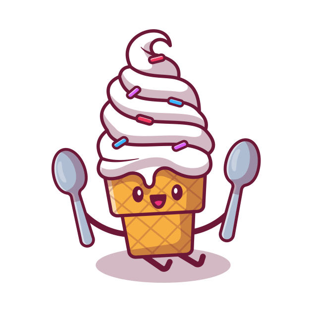 Cute Ice Cream Sitting And Holding Spoons by Catalyst Labs