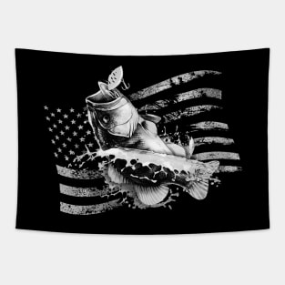 Bass Fishing Vintage Look US Flag Gift For Fishermen Tapestry