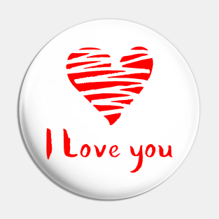 Red Heart and I Love You Calligraphy Pin