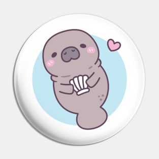 Cute Manatee Holding Seashell Pin