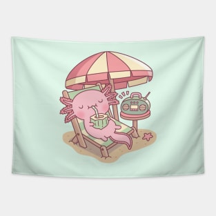 Cute Axolotl Chilling At The Beach Tapestry