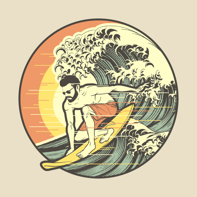 Retro Vintage Surfer Surfing A Wave by fizzyllama