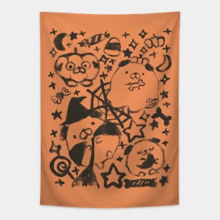 Happy Pug-O-Ween! #1 black line Tapestry