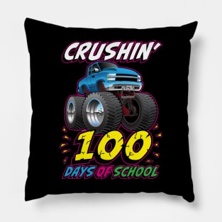 Crushin' 100 Days of School Monster Truck Cartoon Pillow