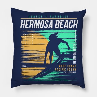 Retro Surfing Hermosa Beach, California // Vintage Surfer Beach // Surfer's Paradise Pillow