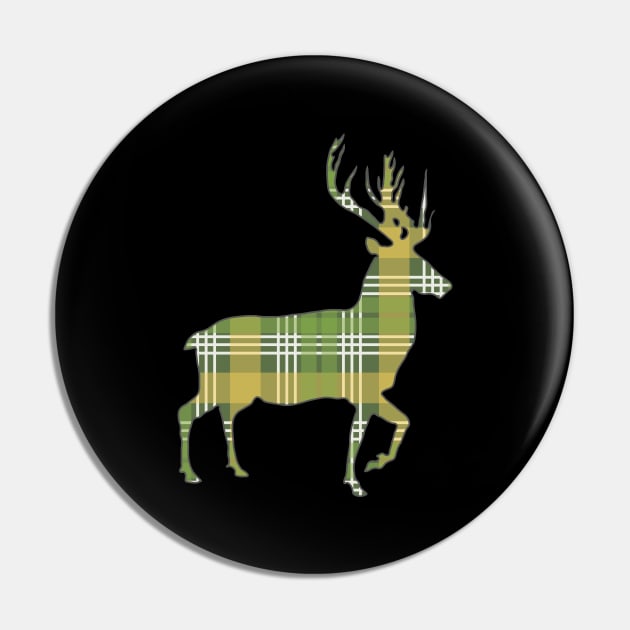 Green, Yellow and White Tartan Scottish Stag Silhouette Pin by MacPean