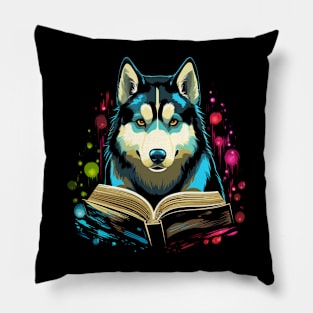 Siberian Husky Reads Book Pillow