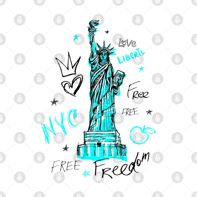 New York City, American liberty, freedom streetwear street art by Iraida Bearlala