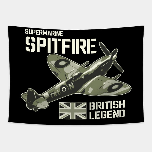 Spitfire Fighter Aircraft Airplane Aeroplane RAF Retro Plane UK British Legend Tapestry by BeesTeez