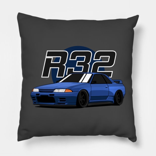 gtr r32 dark blue side angle Pillow by masjestudio