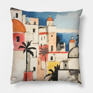 Italian Beach Town Boho Landscape Pillow