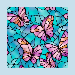 Vibrant Purple Pastel Butterflies - Stained Glass Design T-Shirt