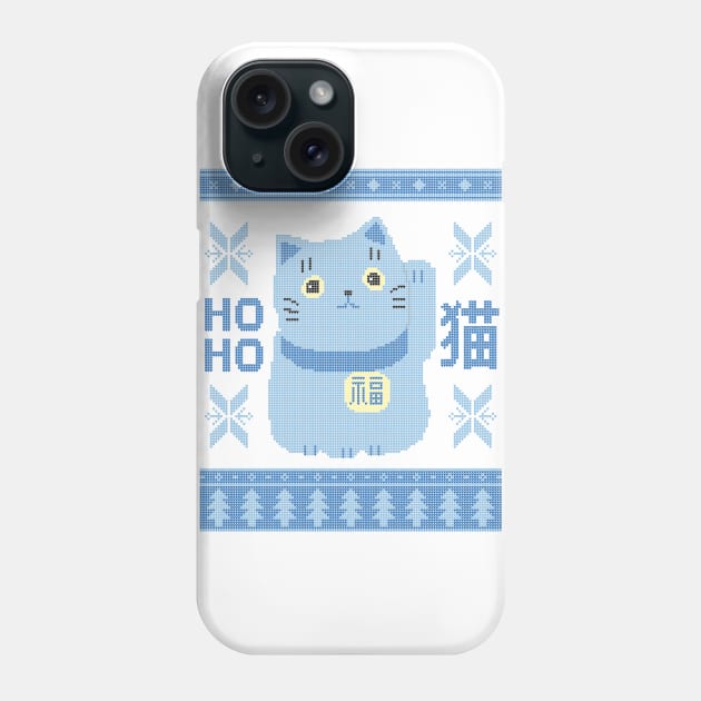 Pastel Blues Japanese Cat Maneki Neko Kawaii Ugly Christmas Sweater Design Phone Case by YourGoods