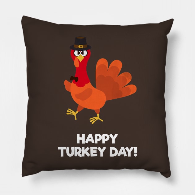 Cute Turkey with Thanksgiving Greetings Pillow by Dendisme_Art