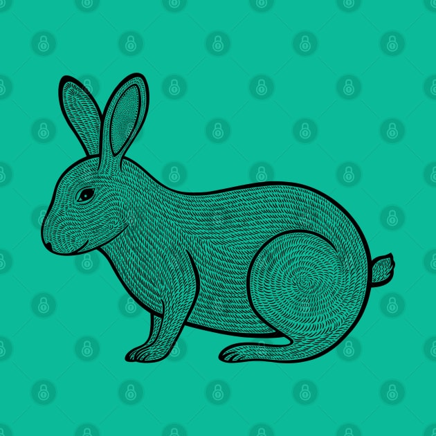 Rabbit Ink Art - hand drawn detailed animal design by Green Paladin