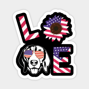 Cool US Flag Sunflowers Glasses Dog Face LOVE Beagle Dog Americans Independence USA July 4th Day Magnet