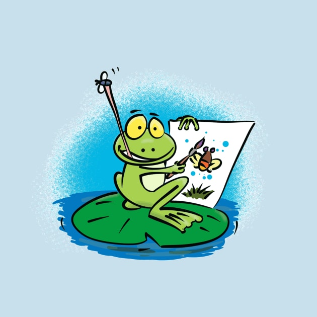 Cute funny green frog cartoon illustration by FrogFactory