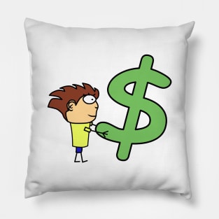 Boy with dollar symbol. Wealth and money. Interesting design, modern, interesting drawing. Hobby and interest. Concept and idea. Pillow