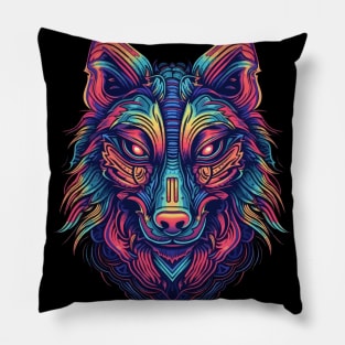 DMT Art Style Wolf Pillow