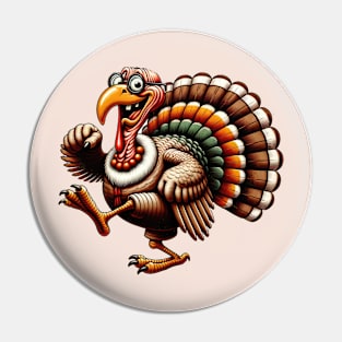 Funny Old Turkey Cartoon Thanksgiving Retro Aesthetic Pin