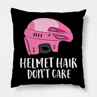 Helmet Hair Don't Care Funny Hockey Pillow