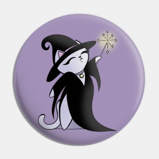 Cute Little Witch Black Cat with Wand Casting Spell Pin