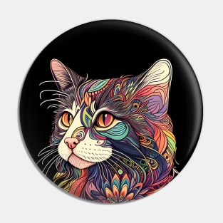 Lady Beautiful Cat Boho Colorful - Cat Lover Pin