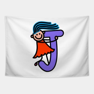 Letter J for girls alphabet Kids Colorful Cartoon Character Tapestry