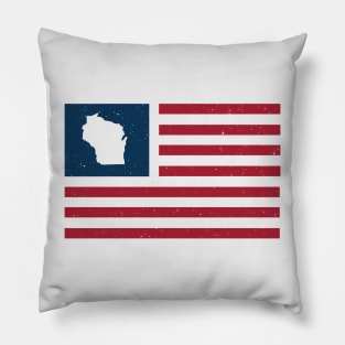 Vintage Wisconsin USA Flag // Retro American Flag Stars and Stripes Pillow