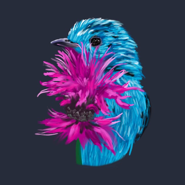 Spangled Cotinga + Bee Balm by mkeeley