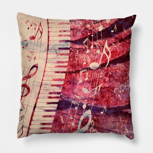 Piano Keyboard with Rose and Music Notes Pillow by AnnArtshock