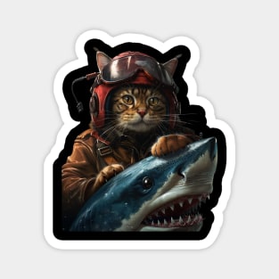 Cat Riding Shark Whiskered Safari Magnet