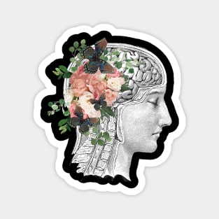 Brain human anatomy,Floral, apricot roses, Mental Health Magnet