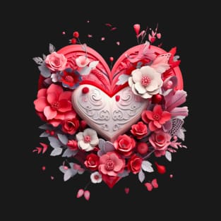 Valentine Heart Love with red flowers T-Shirt