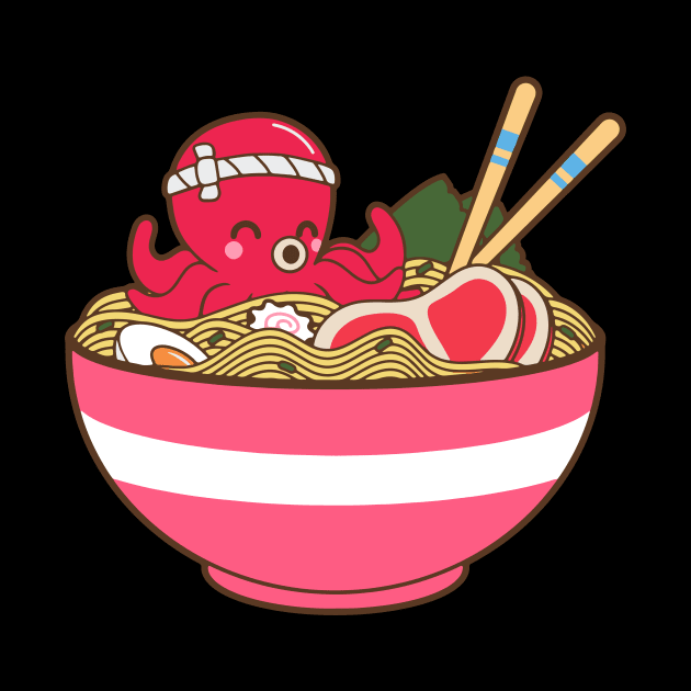 Kawaii Japanese Anime Ramen Soup Bowl Otaku Cute Octopus by jodotodesign