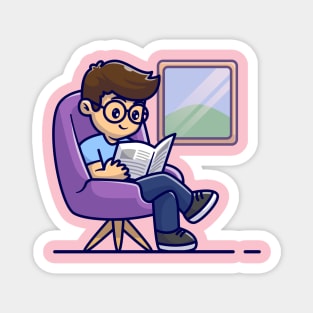 Man Reading Newspaper On Sofa Cartoon Magnet