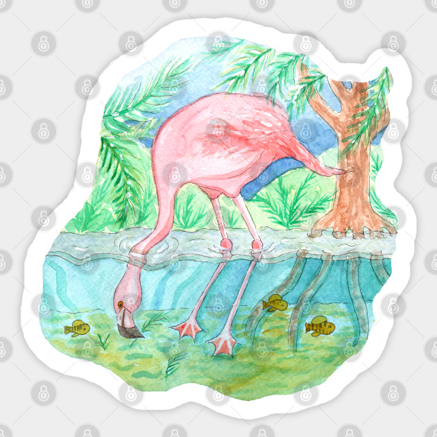 Flamingo Underwater Watercolor Flamingo Watercolor Sticker