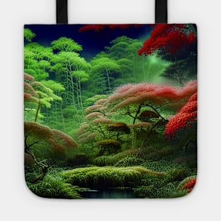 Digital Painting Scene Of a Lake Between Many Colorful Plants, Amazing Nature Tote