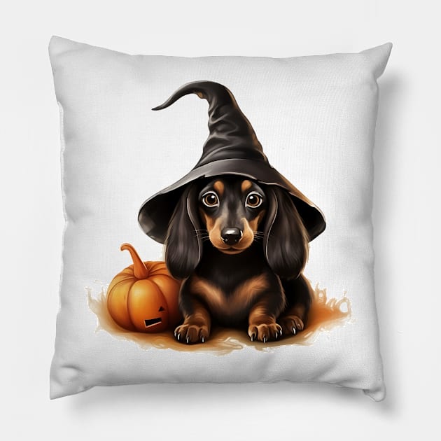 Halloween Dachshund Dog #2 Pillow by Chromatic Fusion Studio