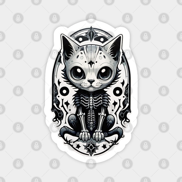 White Skeleton Cat 1 Magnet by Grave Digs