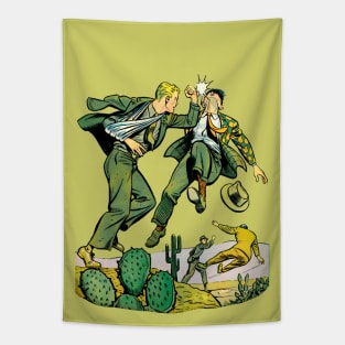 Men Fighting Punched Blow Among Arizona California Nevada Utah Desert Cacti Comic Tapestry