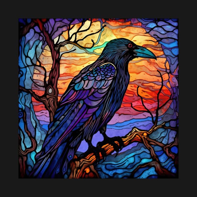 Colorful Gothic Raven in a tree by Mojitojoe