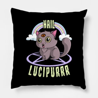 Cute Satanic Hail Lucipurr Rainbow Kitty Goth Pillow