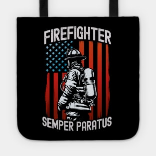 Firefighter American Flag Hero Semper Paratus Patriotic Prid Tote